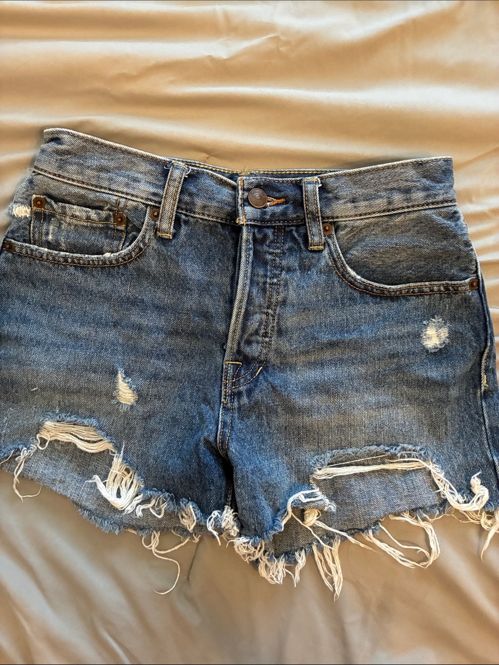 Free People Distressed Blue Denim Cutoff Shorts